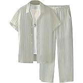 Men's 2 Piece Outfit Button Down Short Sleeve Loose Pants Set Summer Beach Vacation Outfits