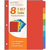 SUNEE 8 Tab Binder Dividers,Plastic Dividers for 3 Ring Binder,3 Ring Binder Dividers with Tabs for School Office Home Supplies,Bright Color, 1 Set