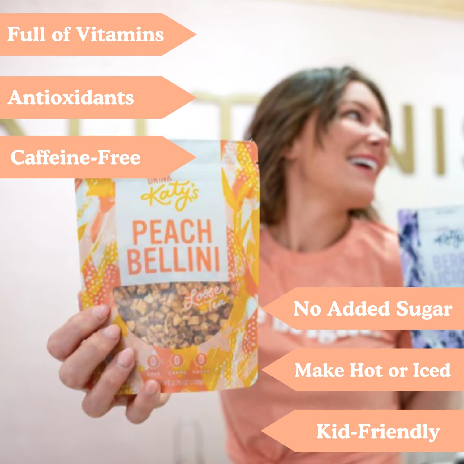 Katy’s Peach Bellini Loose Leaf Tea | Fruity & Refreshing Light White Herbal Tea | Apple, Peach & Mango | Caffeine-Free Tea | 30+ Cups | Hot or Iced | Premium Quality, Woman-Owned | 2.75oz Pouch