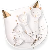 Patelai 5 Pcs Cat Measuring Spoons Set Kitchen Ceramic Counter Cat Ceramic Soup Spoon for Christmas Women Gift(White)