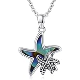 Cuoka Starfish Necklace 925 Sterling Silver Abalone Double Seashell Ocean Sea Beach Star Pendant Necklaces Ocean Jewelry for Women Bestfriend Summer Holiday Graduate Gift