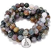 Fuqimanman2020 108 Natural Indian Agate Mala Beads Strand Bracelet Stretch Buddha Healing Gemstone Reiki Quartz Crystal Wrap Yoga Meditation Prayer Rosary Jewelry for Women Men