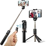 Bluetooth Selfie Stick Stativ, BlitzWolf 3 in 1 Erweiterbar Monopod Wireless Selfie-Stange Stab 360°Rotation mit Bluetooth-Fernauslöse für iPhone Android Samsung 3,5-6 Zoll Smartphones(Schwarz)