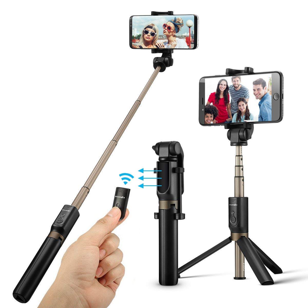 Bluetooth Bastone Selfie Treppiede con remoto per iPhone 7 7 plus 6 6s 6s plus Samsung Galaxy s7 edge Huawei p9 lite Android 3.6-6inch Smartphone Schermo - BlitzWolf 2 in 1 Estensibile Mini Selfie Stick Rotazione di 360 gradi
