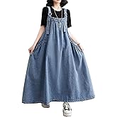 Boho Jumper Dress for Women Loose Version Baggy Style Maxi Length Adjustable Straps Wide Hemline Overall Dresses