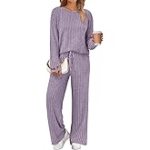 LILLUSORY Womens Lounge Sets 2 Piece Matching Pajamas Fall Fashion 2026 Ribbed Knit Outfits Long Sleeve Casual Sweatsuits