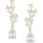 SWEEETV Bridal Wedding Earrings for Brides Bridesmaides-Marquise Teardrop Earrings for Women, Cubic Zirconia Drop and Dangle Earrings for Prom or Pageant,Jewelry