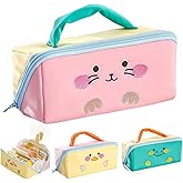 VTYFRY Cute Kawaii Pencil Case Pouch with Handle Cartoon Animal Large Capacity Pen Box Holder Organizer for Office Workspace Supplies Desk Accessories Travel Essentials Trendy Gift (Pink Bunny)