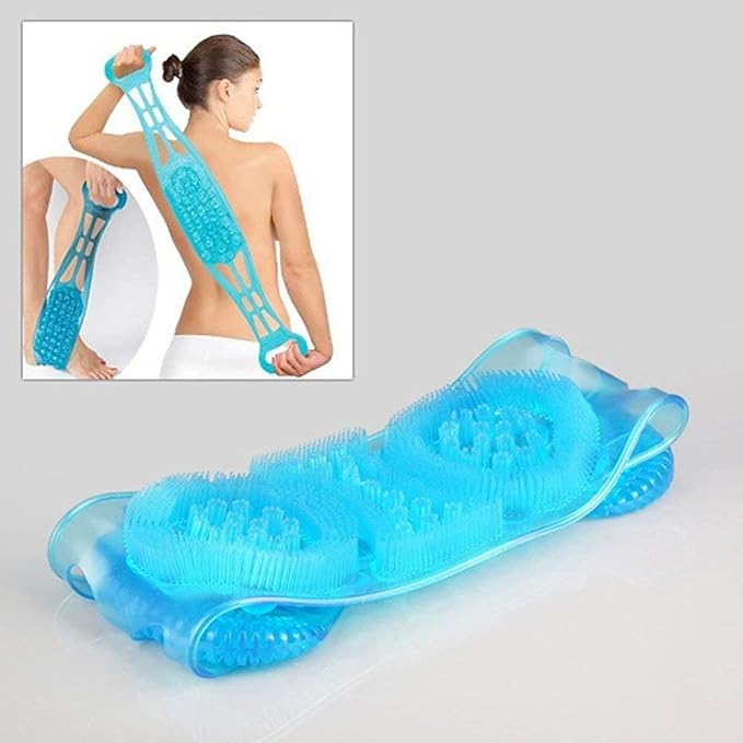 Tonsyl Silicone Dual Sided Back Scrubber Brush and Massager Foot/Sole Cleaner Shower Bath Belt (Blue)