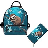 Showudesigns Flower Sloth Mini Backpacks for Women Leather Purse Backpack Cute Small Back Pack Zipper Teenager Shoulder Bag Women Backpack Purse and Wallet Set Of 2 Handbags Stuff Sack Tote Bags