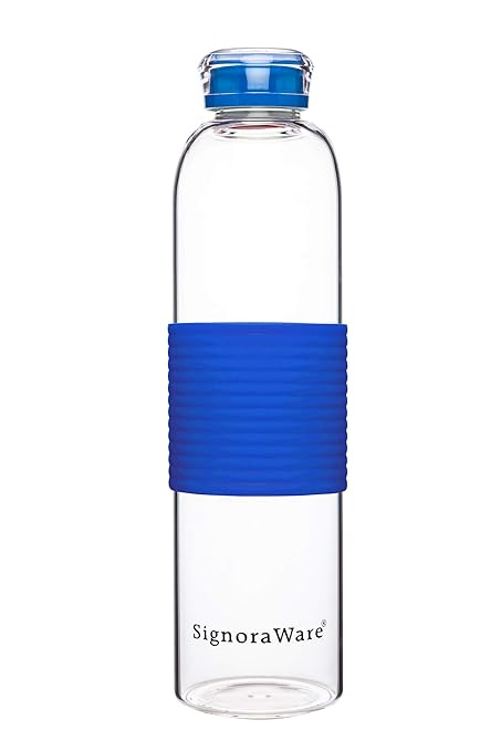 Signoraware Aqua Star Glass Water Bottle, 1 Litre/27mm, Blue