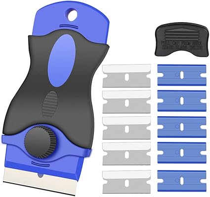 Amazon Kingsdun スクレーパー ガラススクレーパー ポケットスクレーパー ステンレスブレード プラスチック刃 安全スクレーパー ガラス汚れ落とし 壁面の付着物のかき落とし 替刃付10個 ステッカー シール ラベル 接着剤剥がし スクレーパー