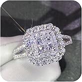 CIUFEWEK S925 Sterling Silver Shiny Full Diamond Engagement Ring Women Exquisite Princess Cut Cubic Zirconia Ring Eternal Diamond Wedding Ring Fashion Jewelry Women Size 6-10