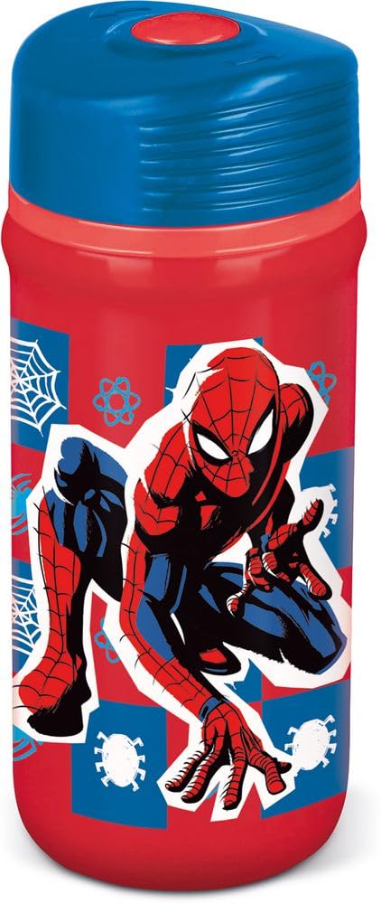 Marvel Red & Blue Plastic Water Bottle for Kids Spiderman 390ml with Dropless Lock