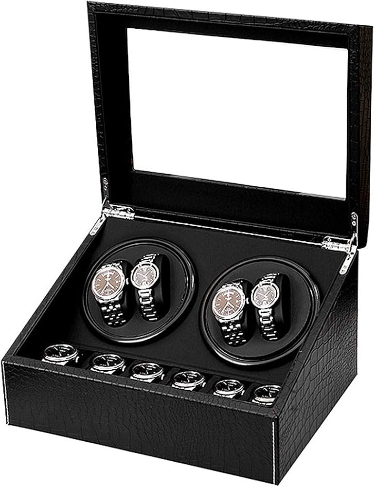 Watch Winder 4+6 Watches Automatic Winding Box Crocodile Pattern PU