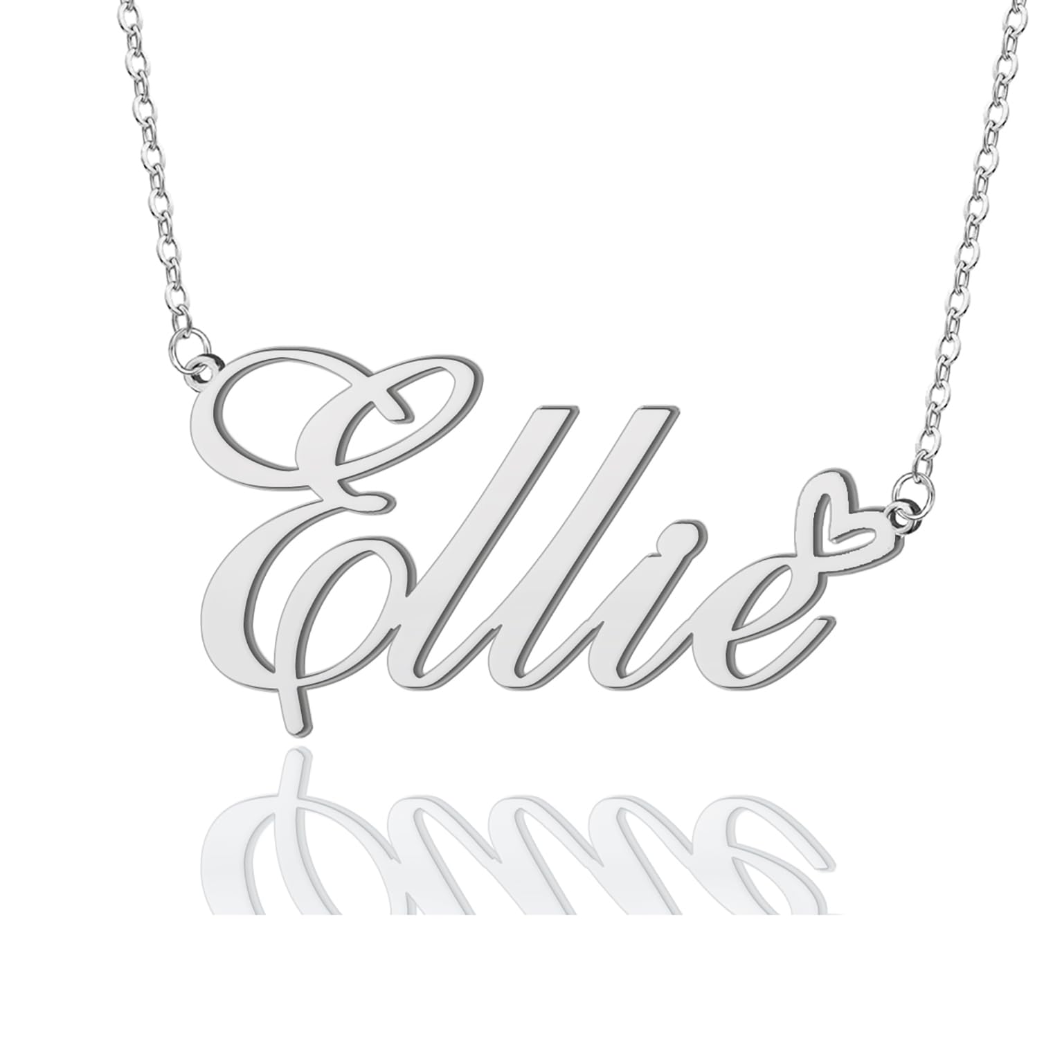 AOLO Ellie Heart Name Necklace Silver Stainless