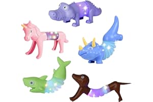Boxgear 5-Pack LED Pop Tubes Mixed Animal Fidget Toys – Sensory Tubes for Toddlers – Cute Animal Sensory Fidget Toys for Girls and Boys – Stress-Relief Pop Sound Spring Toddler Sensory Toys
