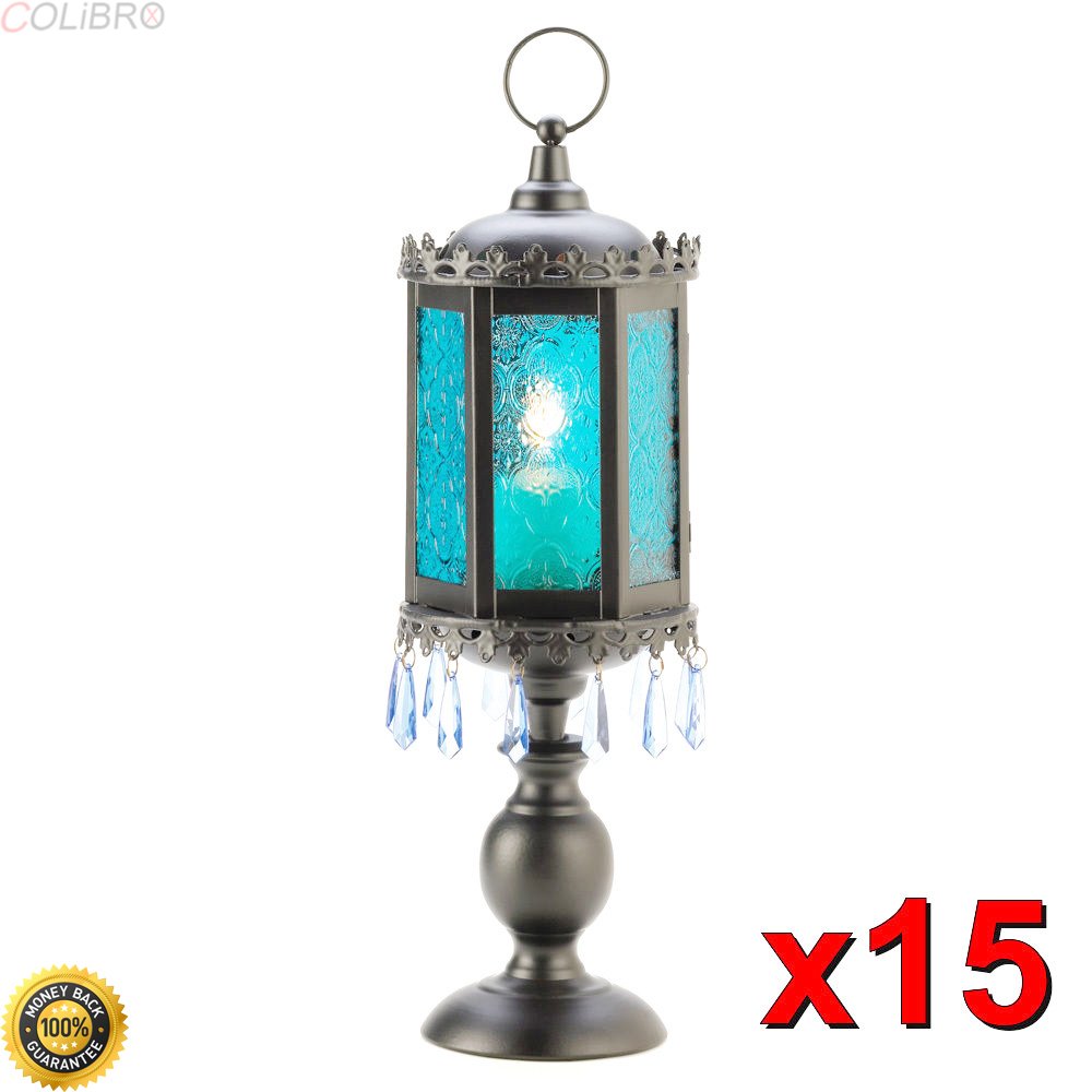 Colibrox 15 Exotic Azure Blue Pedestal Candle Lamp Lanterns