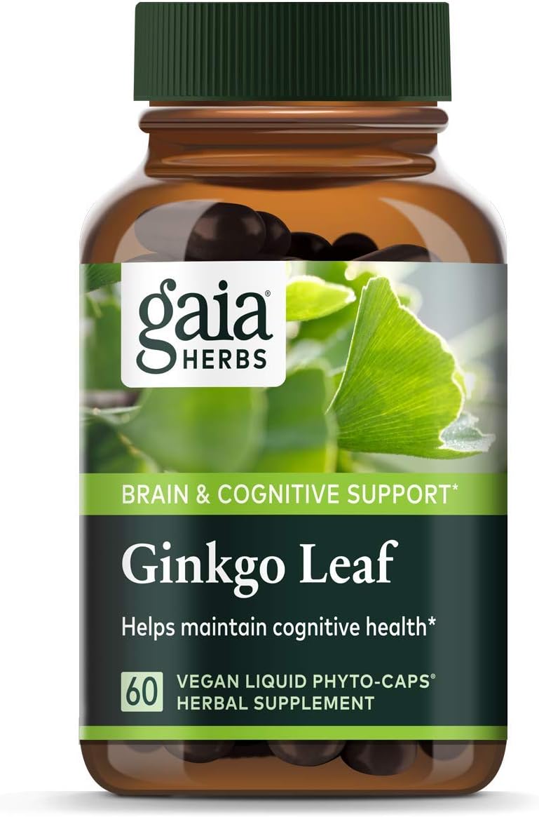 Gaia Herbs Ginkgo Leaf, Vegan Liquid Capsules, 60 Count - Daily Brain Health and Mental Focus Supplement with Antioxidants, Organic Ginkgo Biloba 1380mg Per Serving: Health & Personal Care