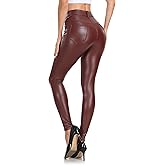 VOGUEMAX Women's Faux Leather Leggings with Pockets High Waisted Pleather Sexy Pants Stretchy Tights