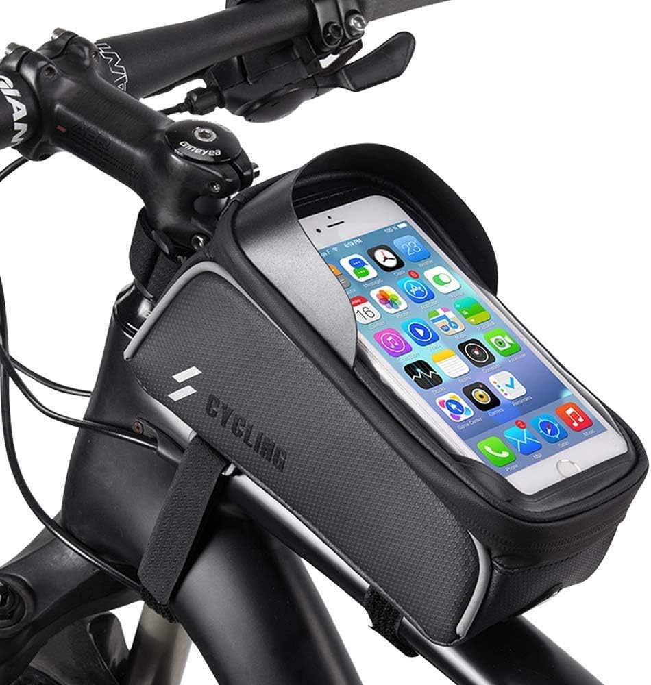 Bicycle Front Frame Bag, Mountain Bike Front Tube Handlebar Bag, with Touch-Screen Mobile Phone Bag, Suitable for Mobile Phones Under 6.5 Inches iPhone 11 8 Plus Xs Max : Sports & Outdoors