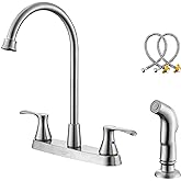 KirlystonE Kitchen Faucet with Side Sprayer, Brushed Nickel 2-Handle Faucet for 4 Holes Kitchen Sink