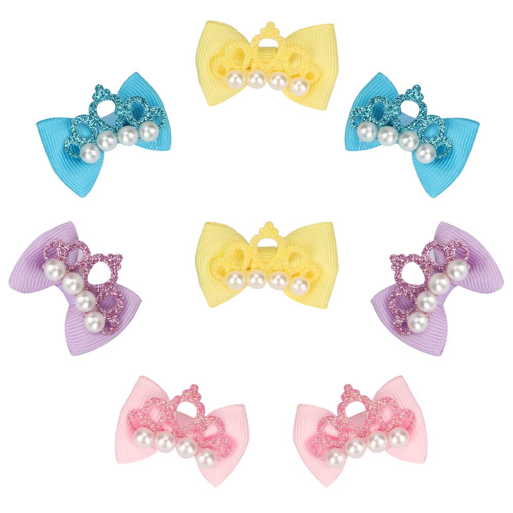 20pcs Cute Puppy Dog Small Bowknot Hair Bows with Rubber Bands & Pearls & Handmade Lace Fabric,Handmade Hair Accessories Bow Pet Grooming Products-Cat Puppy Yorkshire Grooming Hair Accessories