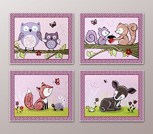 Little Pig Studios Lavender Forest. Woodland Animals Nursery Art Prints (8"x10", (4) Set of Four)