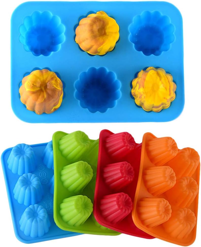Flower Silicone muffin Tray, Qtopun 4 Packs Cake Baking Pan 6 Cavity Silicone Mold for Soap Pudding Jelly Chocolate Ice