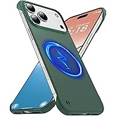 GRECAZO Magnetic Slim Case Fit for iPhone 17 Pro Max Phone Case 6.9"(2025) Ultra-Thin Lightweight Durable Frameless Matte Hard for MagSafe Cover Case with Pull Ring Shockproof Non Slip Rope-Dark Green