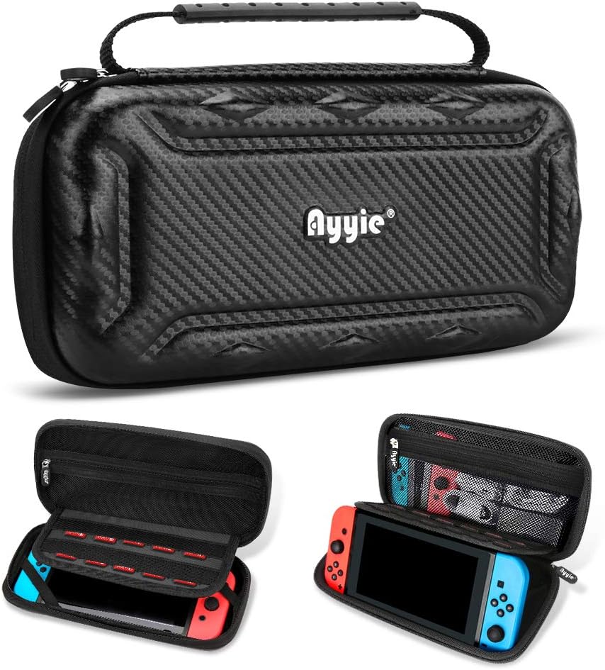 Ayyie Carry Case for Nintendo Switch, Switch Case Portable Travel Protective Messenger Bag Soft Lining 15 Games for Nintendo Switch Console & Accessories(Carbon Fiber)