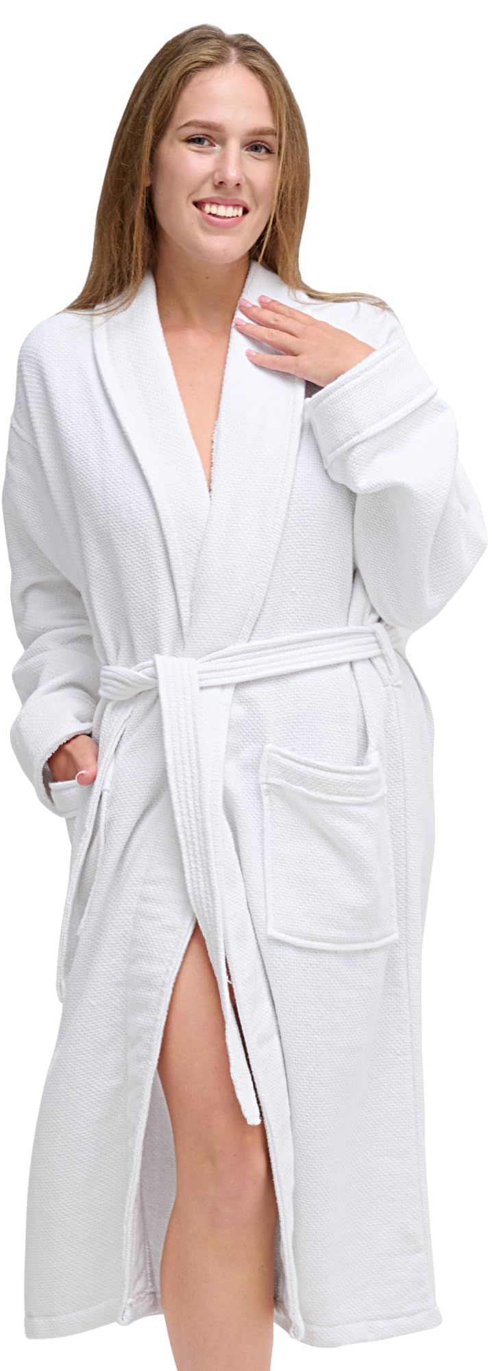 Photo 1 of White Classic Waffle Bathrobe for Women, Men - 100% Turkish Cotton, Absorbent Terry Interior and Waffle Exterior, Quick Dry, Lightweight, Warm and Soft Terry Cloth Robes for Women, One Size Fits Most