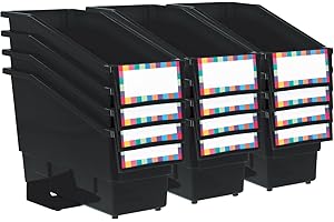 Really Good Stuff Non-Tip Book and Binder Holders with Stabilizer Wings, 5?? by 13?? by 7?? - Set of 12, Black | Classroom Organization and Storage Solution