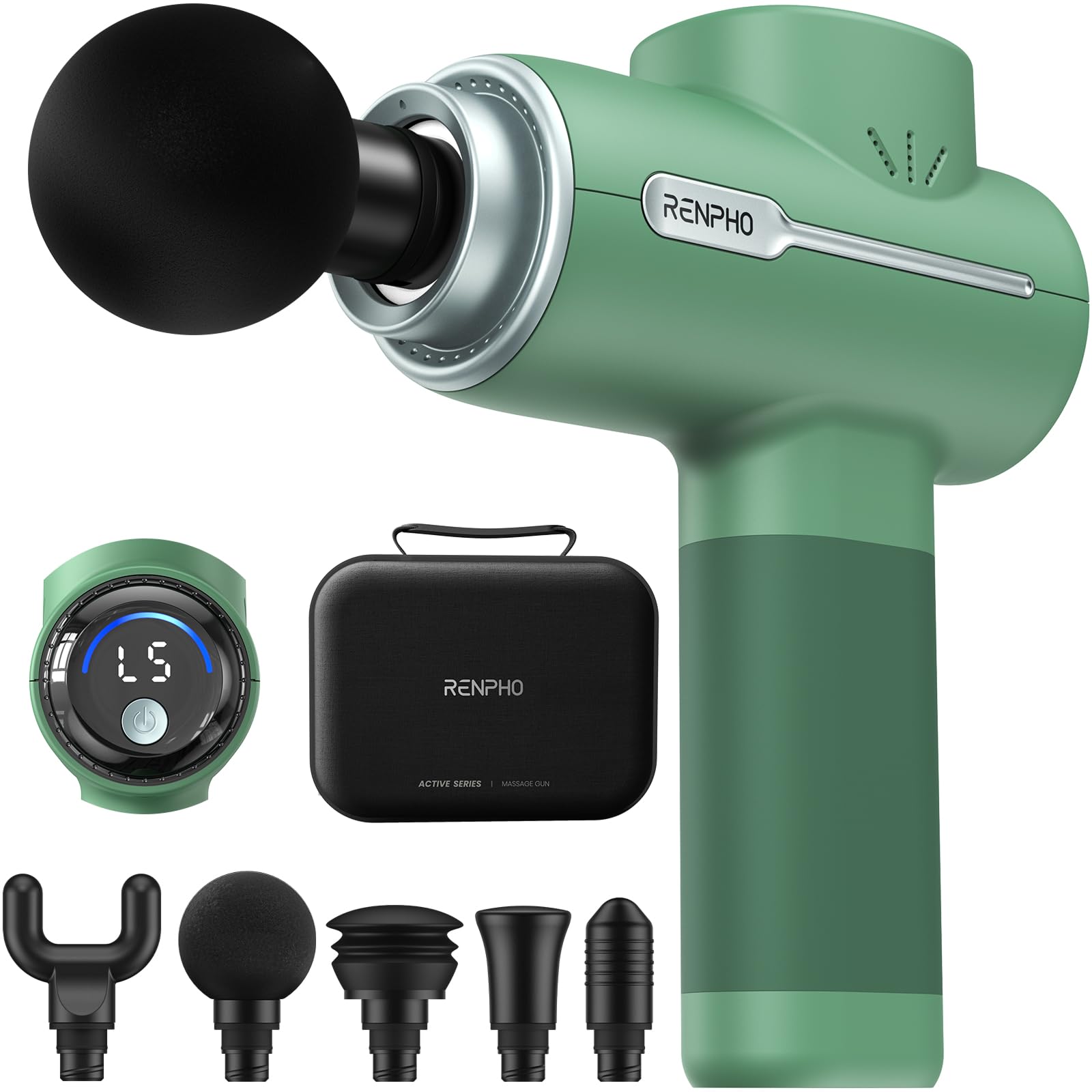 RENPHO Massage Gun Deep Tissue, Valentines Birthday Gifts for Women Men, Portable Percussion Massager for Back and Neck, Handheld Device with Carry Case, Active Green Image