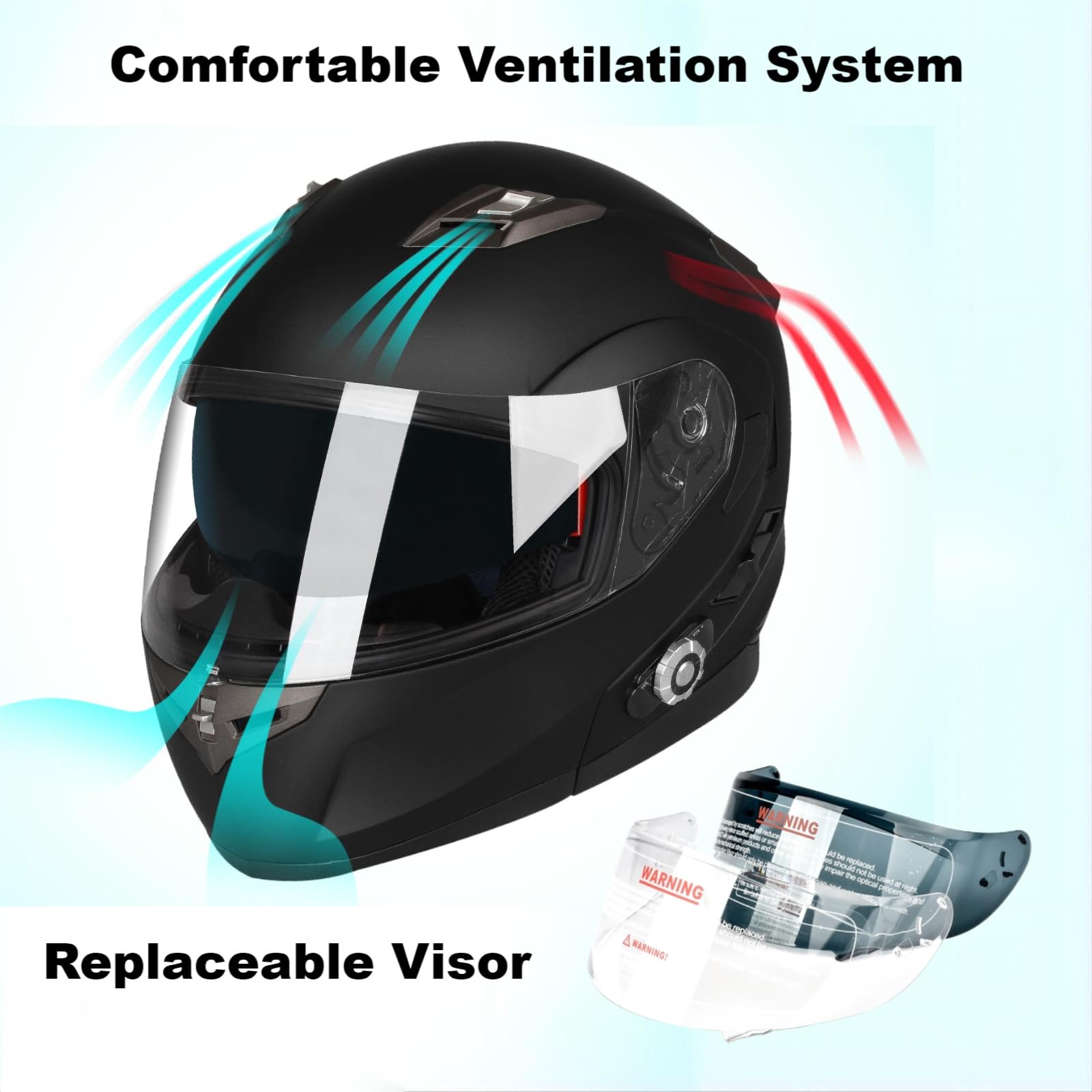 FreedConn BM2-S Bluetooth Motorcycle Helmet, Flip-Up Modular Motorbike Helmet, 500M Connectivity for 2-3 Riders, Voice Dial, Hands-Free Call, MP3, FM, DOT Certified ( Medium, Matte Black)