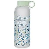 Christian Art Gifts Reusable Frosted Glass Inspirational BPA-Free Water Bottle for Women: Be Still & Know Encouraging Bible Verse, Carry Handle Loop, Twist Cap Lid, Mint Green & Teal Floral, 17 oz.