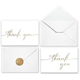 Thank You Cards with Envelopes & Stickers, Matte Gold Foil Cards Bulk Pack of 100, 4x6 Inch Minimalistic Design, Suitable for Business, Wedding, Small Business, Graduation, Bridal Shower, Funeral
