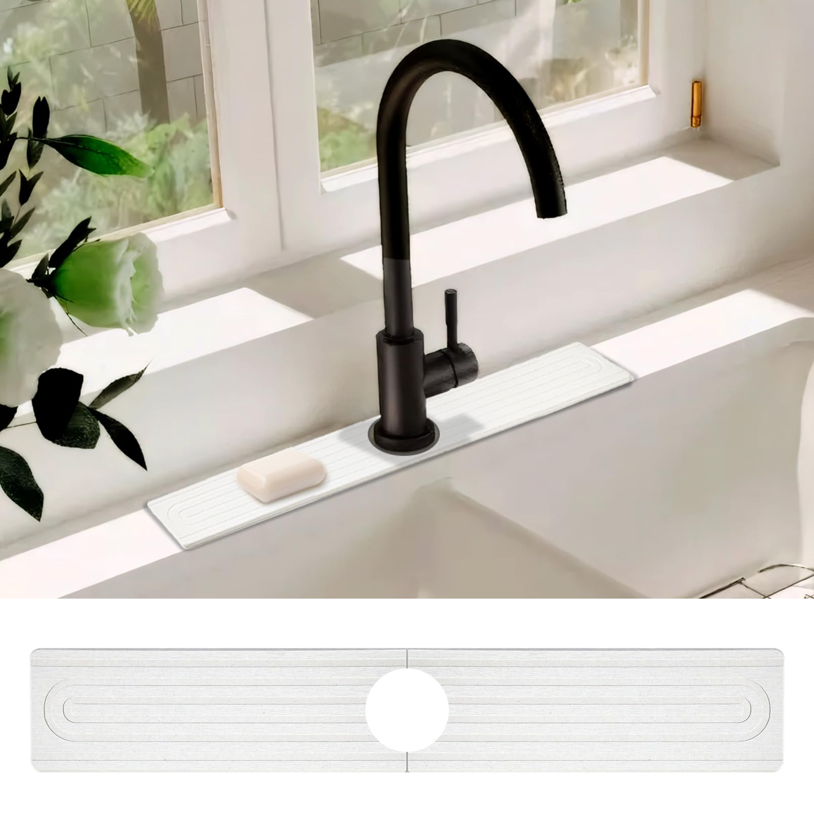 Photo 1 of Stone Faucet Mat for Kitchen Sink, Bathroom Sink Splash Guard, Diatomite Quick Drying Stone Mat For Kitchen Sink, Water Absorbing Mat Splash Guard for Kitchen & Bathroom Sink ( 23.6" x 3.9", White)