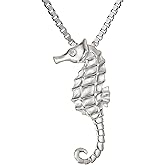 925 Sterling Silver Seahorse Necklace Pendant with 18" Box Chain, Nickle-Free Hypoallergenic for Sensitive Skin, Ocean Tropical Jewelry, Gift Box Included