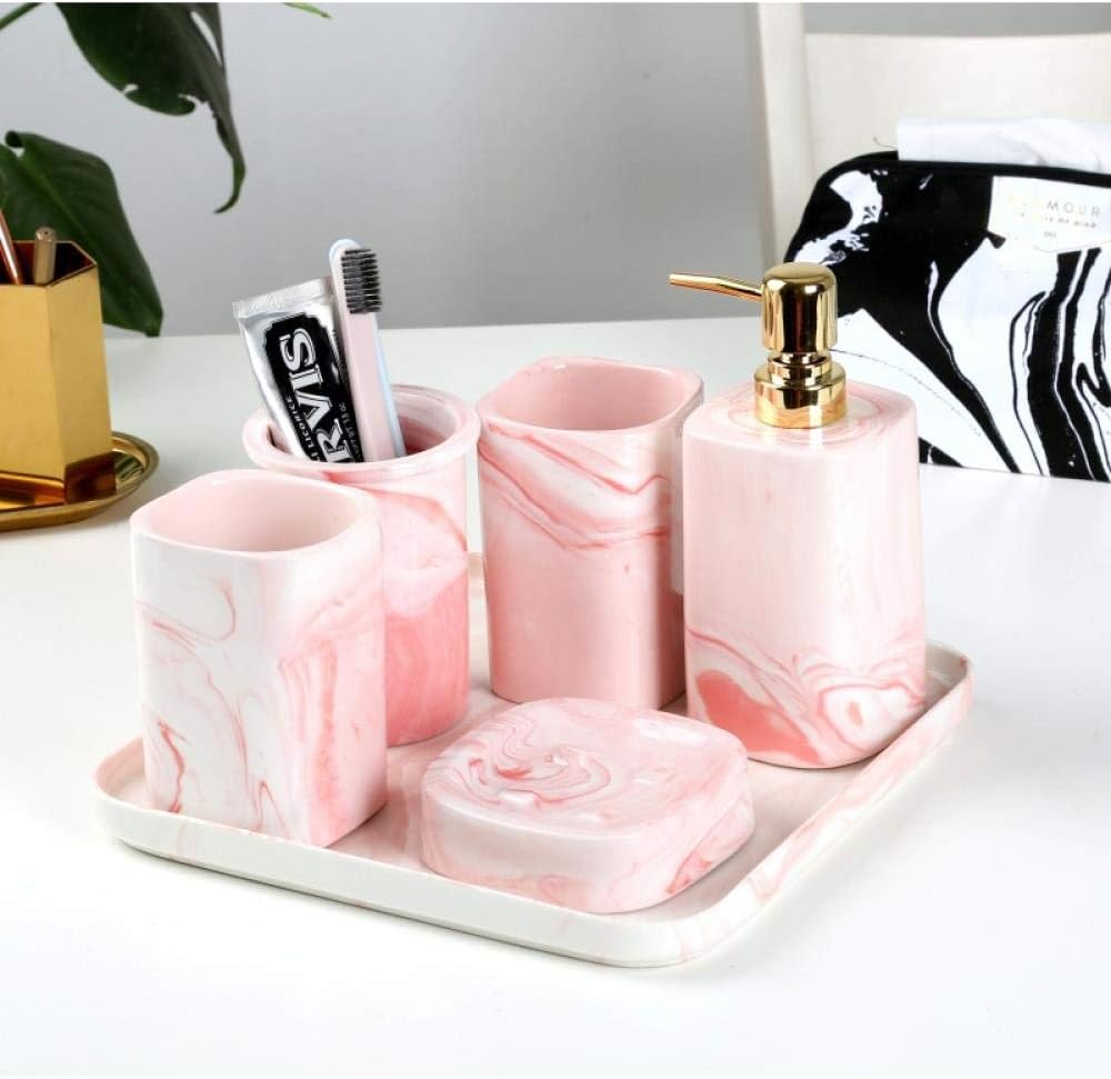 ynfynf Ceramic, bath, simple, wash, combination, bath products, wash cup, set pink + tray