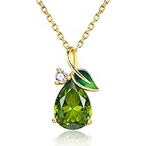 Leva Jewkis Birthstone Necklace 925 Sterling Silver Enamel Leaf Pendant 18K Gold Plated Necklace Teardrop Gemstone Christmas Jewelry Gifts for Her Mom Women