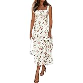 LUXVEER Women's Floral Corset Dress 2025 Summer Sleeveless A Line Bustier Midi Milkmaid Dress Flowy Cottagecore Sundresses