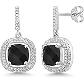 Gem Stone King 4-6 Cttw Gemstone Birthstone and White Moissanite Drop Dangle Earrings For Women | 8MM Cushion Cut | 925 Sterling Silver | Fine Jewelry Gifts for Her Mom Women Wife