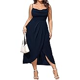 SCOMCHIC Women's Plus Size Dress Sleeveless Spaghetti Strap Cowl Neck Wrap Party Cocktail Cami Dress