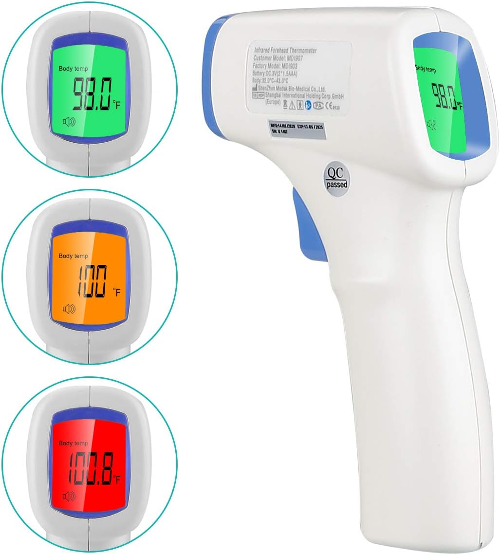 Thermometer Gun Non Contact for Forehead Ear 32-43℃(89.6-109.4℉) Digital CE Medical Approved Body Infrared Gun for Adult Baby Kids Human Temporal Temperature for Fever