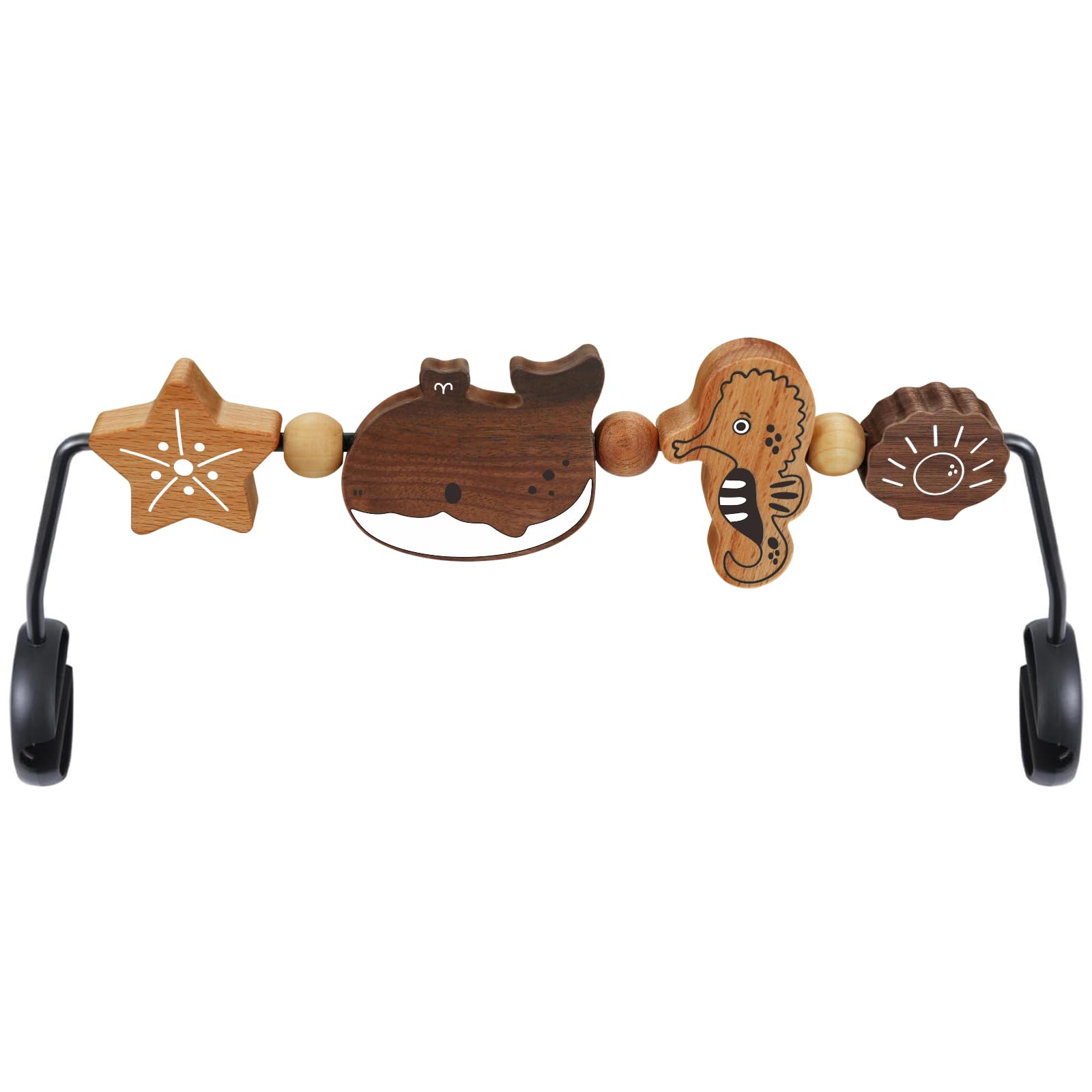 iGRATENS Baby Bouncer Toy Bar - Toy Bar for Baby Bouncer Soft & Bliss, Easy to Attach and Remove, 360°Rotating Natural Wooden Toys, Exciting Design for Curious Babies, Sea Animals
