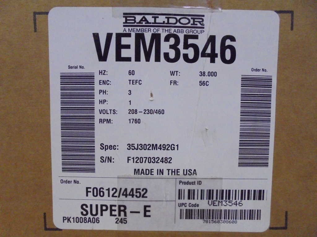 Motor, 3-Ph, TEFC, 1 HP, 1760 RPM, Face