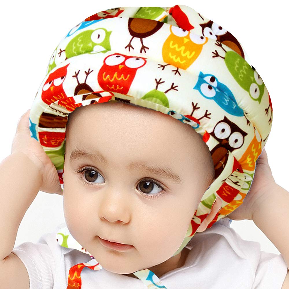 IULONEE Baby Helmet Infant Head Protector Adjustable Protective Hat Cotton Helmet for Toddler Learning to Climb Walk(Owl Yellow)