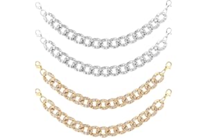 CRAFTYMELODY 4Pcs Shoe Decoration Chain Plastic Boot Strap Chains with Rhinestones Shoe Charms 2 Colors Metal Curb Chains for