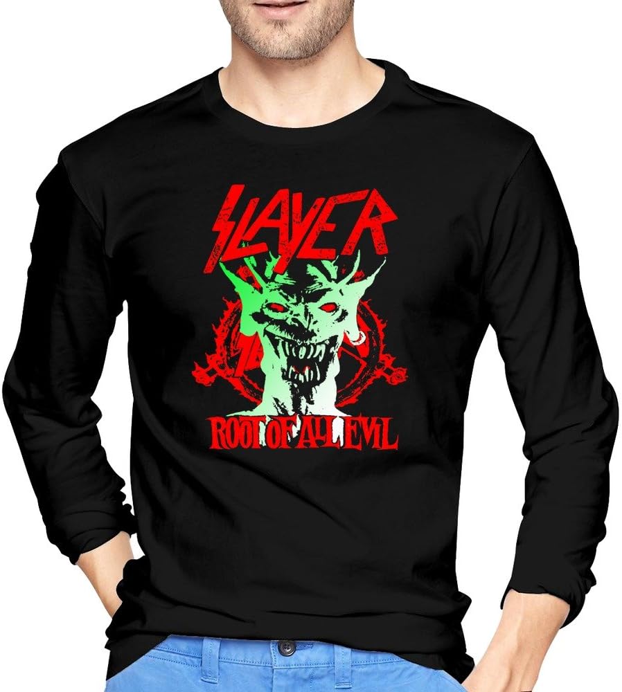 Men's SLAYER Root Of All Evil Thrash Metal Band Black Long-Sleeve Tee Shirt